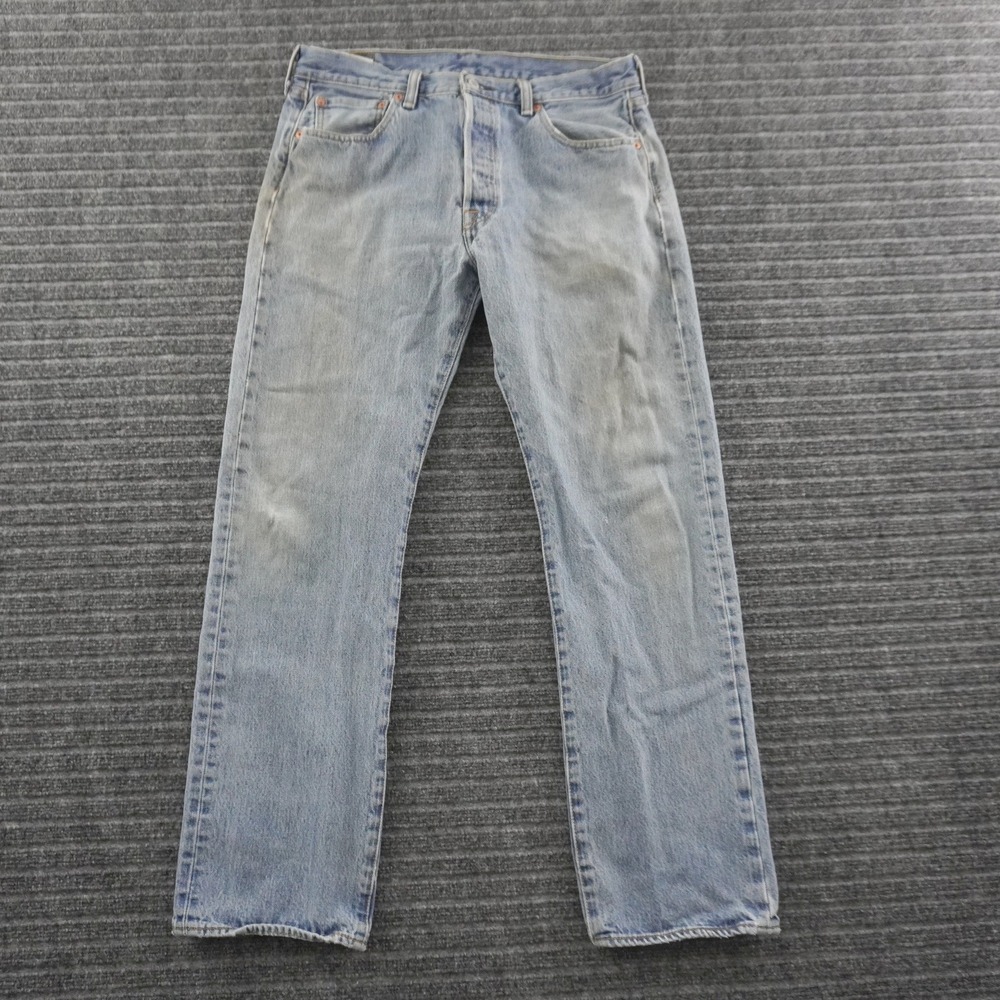 Levis 501 Jeans Mens 34x32 Light Wash Blue Straight Leg